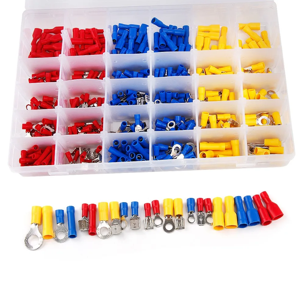 

YT 480pcs Insulated Crimp Terminals Seal Butt Electrical Wire Cable Spade Ring Fork Crimping Connector Set With Storage Box
