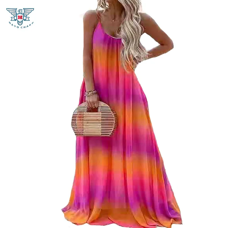 

Summer Beach Dress Women Sexy Strap Maxi Sundress 2019 Sleeveless Boho Dresses Swing Chiffon Long Vestidos Loose Bohemian Dress