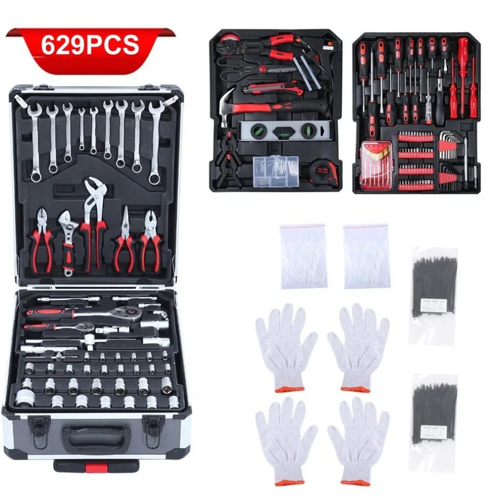 

(Shipped From Germany)629pcs Mechanic Set Auto Home Repairing Tool Kit Premium Carbon Steel Tool Kits With Alloy Trolley Case