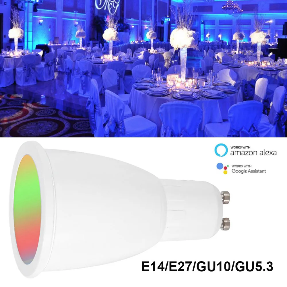 

Умная светодиодная лампочка GU10/E27 RGBW с регулируемой яркостью, 6 Вт