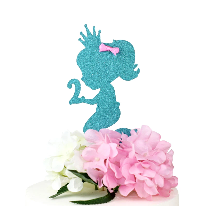 Little Mermaid Birthday Party Cake Topper Glitter Age Cake