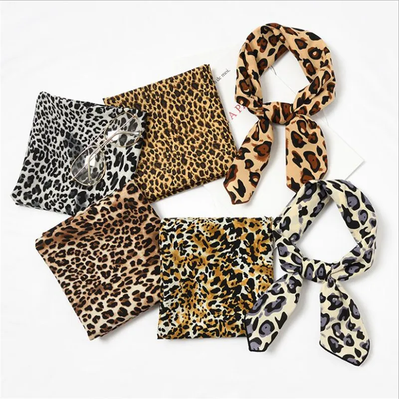 

New 70x70cm Women Polyester Silk Scarf Animal Grain Leopard Printed Satin Small Square Wraps Scarves Shawls Headband Neck Ties