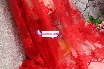 

Heavy big red cord exquisite mesh embroidery lace fabric cloth dress fabric bridal gown lace fabric