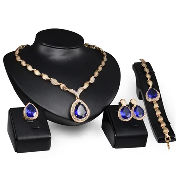 

2020 African Jewelry Set Sparkling Yellow Gold Filled Dubai Big Necklace Earrings Wedding Sets Gift For Women Free Gift Box