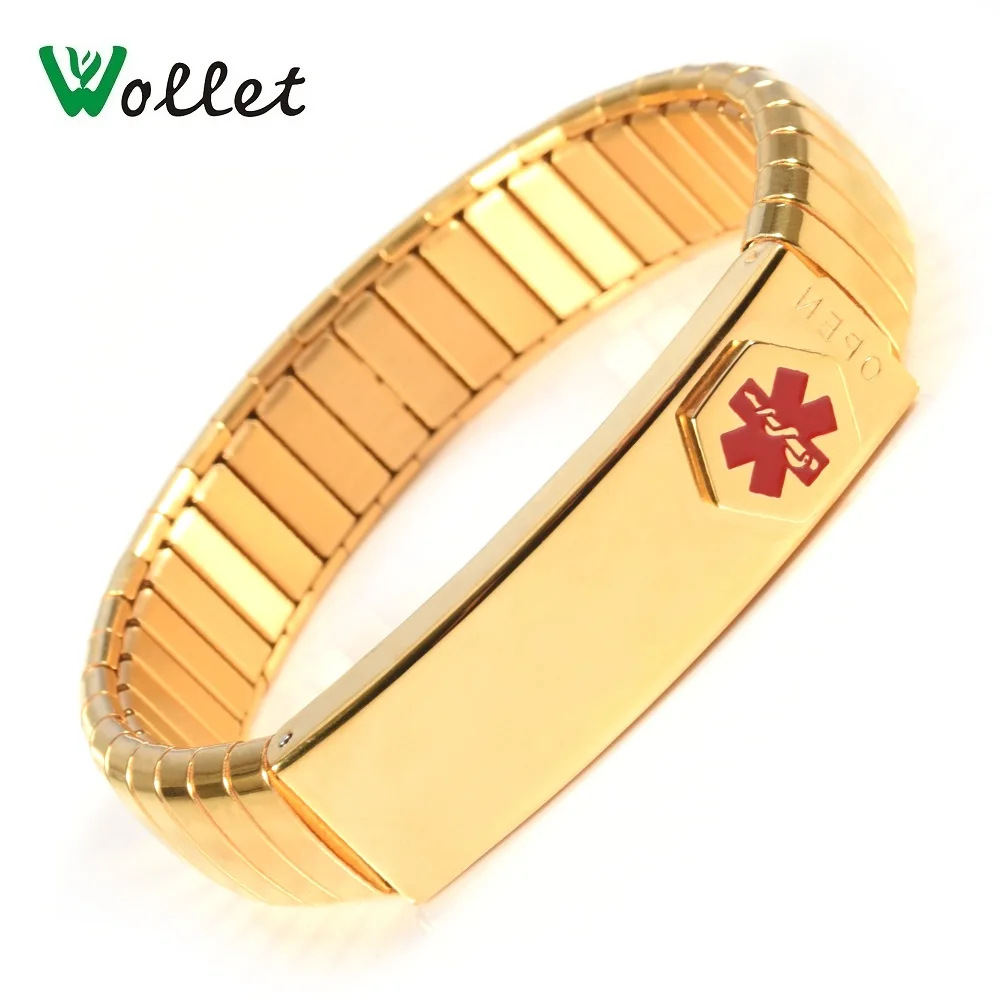 Wollet Jewelry Medical Alert ID Bracelet Bangle for Men Women Silver