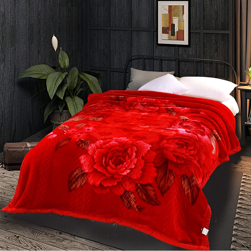 ARNIGU winter thicken Flowers Printed red soft