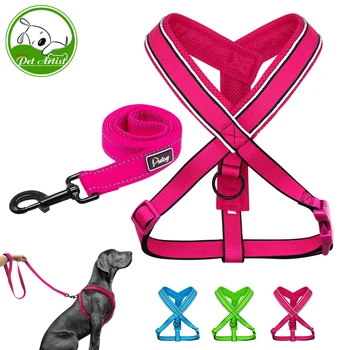 

Reflective Pet Dog Nylon Harness Vest With Walking Leash Mesh Padded Adjustable Dogs Harnesses With Strap For Medium Large Pets