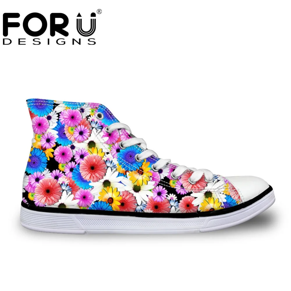 

FORUDESIGNS 3D Pretty Flower Printing Women Casual Shoes Spring High Top Vulcanize Shoes for Women Ladies Flats Leisure Shoes