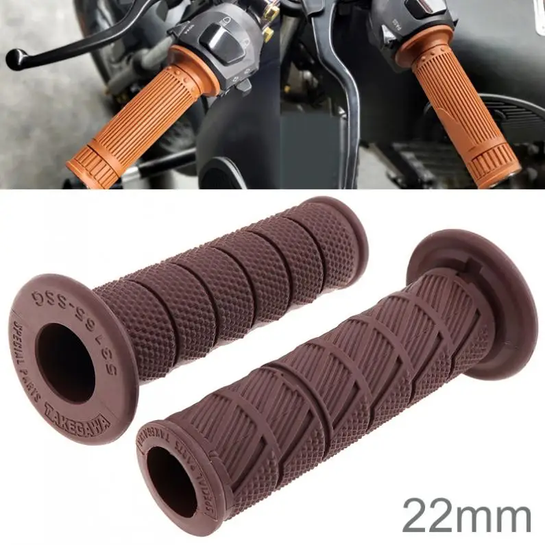 2 Pcs Moto Retro Twill Marrone Gomma Manubrio Set Propulsore Vintage Moto Manubrio Maniglia Bar End Grip Per Moto