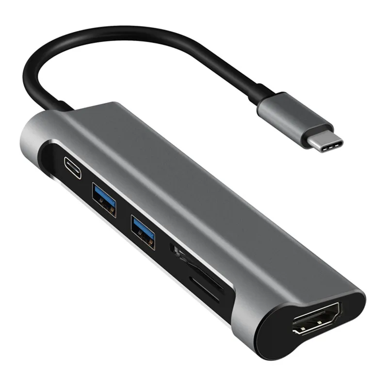 USB C концентратор type C 3,1-HDMI SD/TF кард-ридер usb type C зарядный порт 2 USB 3,0 концентратор адаптер для MacBook Pro type C концентратор - Цвет: Gray