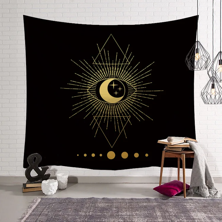 Golden Moon Sun Tapestry Fabric Decor Blanket Yoga Sleeping Mat Large150x130cm Beach Towel Carpet Psychedelic tapestry Wall Rug - Цвет: J