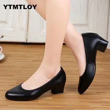 

2019 Women's 5cm High Heels Pumps Office Lady Women Shoes Sexy Bride Party Thick Heel Round Toe Zapatillas Mujer Wedges