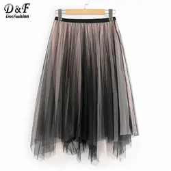 Dotfashion асимметричный подол Sheer Mesh Лето Женская юбка из тюля 2019 повседневное весна юбки для женщин дамы линии миди юбка