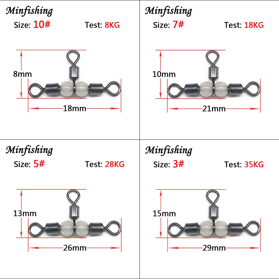 Minfishing 20 шт. 3 светящиеся Вертлюги соединитель шарикоподшипник поворотный оснастки твердые кольца Rolling поворотный стальной морской рыболовные крючки
