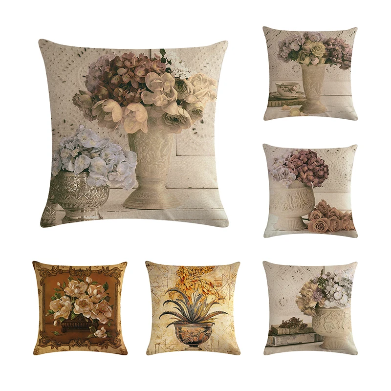

Vase art pattern by pillow cover, decorative pillow cover, sofa seat cover, pillow cover 45 * 45cm, home decoration