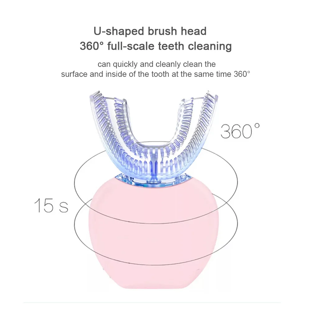 360 градусов автоматическая электрическая зубная щетка перезаряжаемый звуковой зубная щетка USB силиконовые насадки для ухода за полостью рта Smart U type