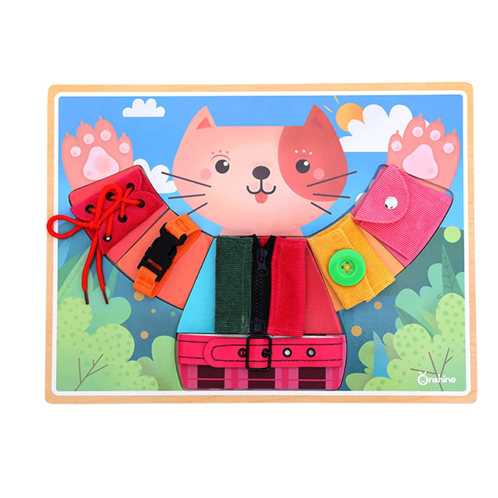 Early Basic Life Skills Toys Montessori Learn to Dress Cat Boards Puzzle  Zip Snap Button Lace Tie Educational Baby Toddlers Toy