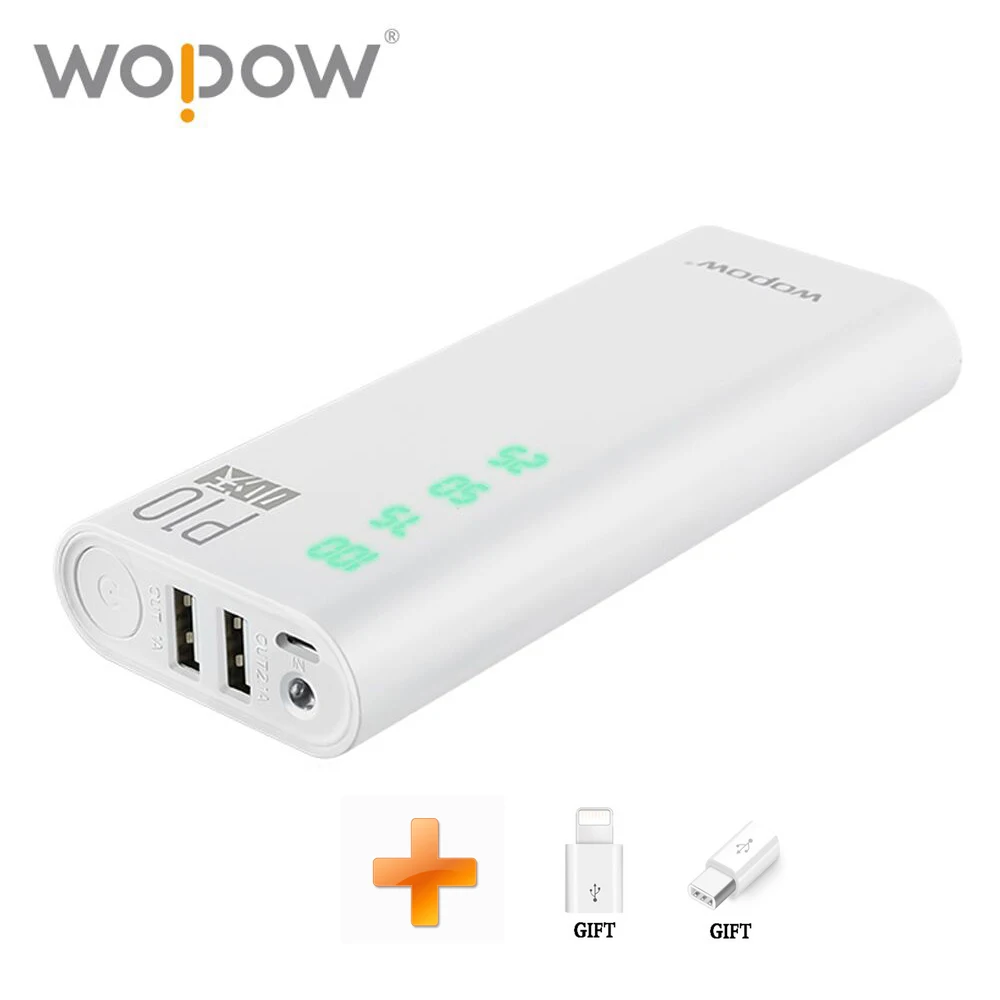 Wopow Power bank 10000mAh Dual USB External Mobile Battery Charger 18650 Power Bank Shake show power