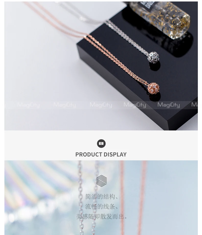925 Sterling Silver Simple Round Ball Zircon Pendant Necklaces for Women Girls Fashion Choker Necklace collar de plata esterlina (1)