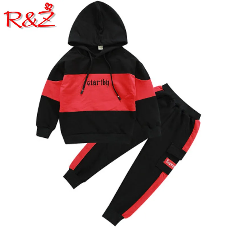 

R&Z Boys Set 2019 Spring and Autumn New Children's Sports Set Boy Stitching Letter Hooded Top Pants Two-piece Set