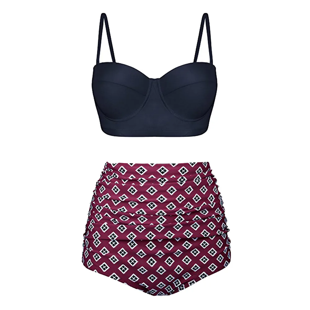 

KANCOOLD Vintage Retro Summer Tankini Set Women Top Pantie Underwear Beachwear Padded Push Up Bra Bathing Suit Brief D30 Jun11