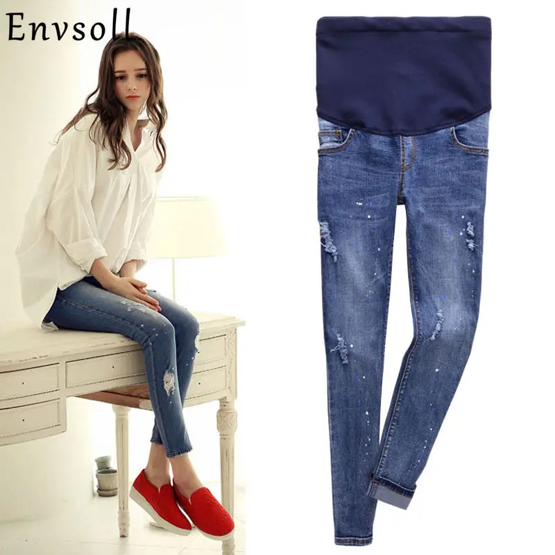 Envsoll Maternity Jeans for Pregnant Women Jeans With High Elastic Waist Plus Size Skinny Pencil Pants Pregnant Jeans