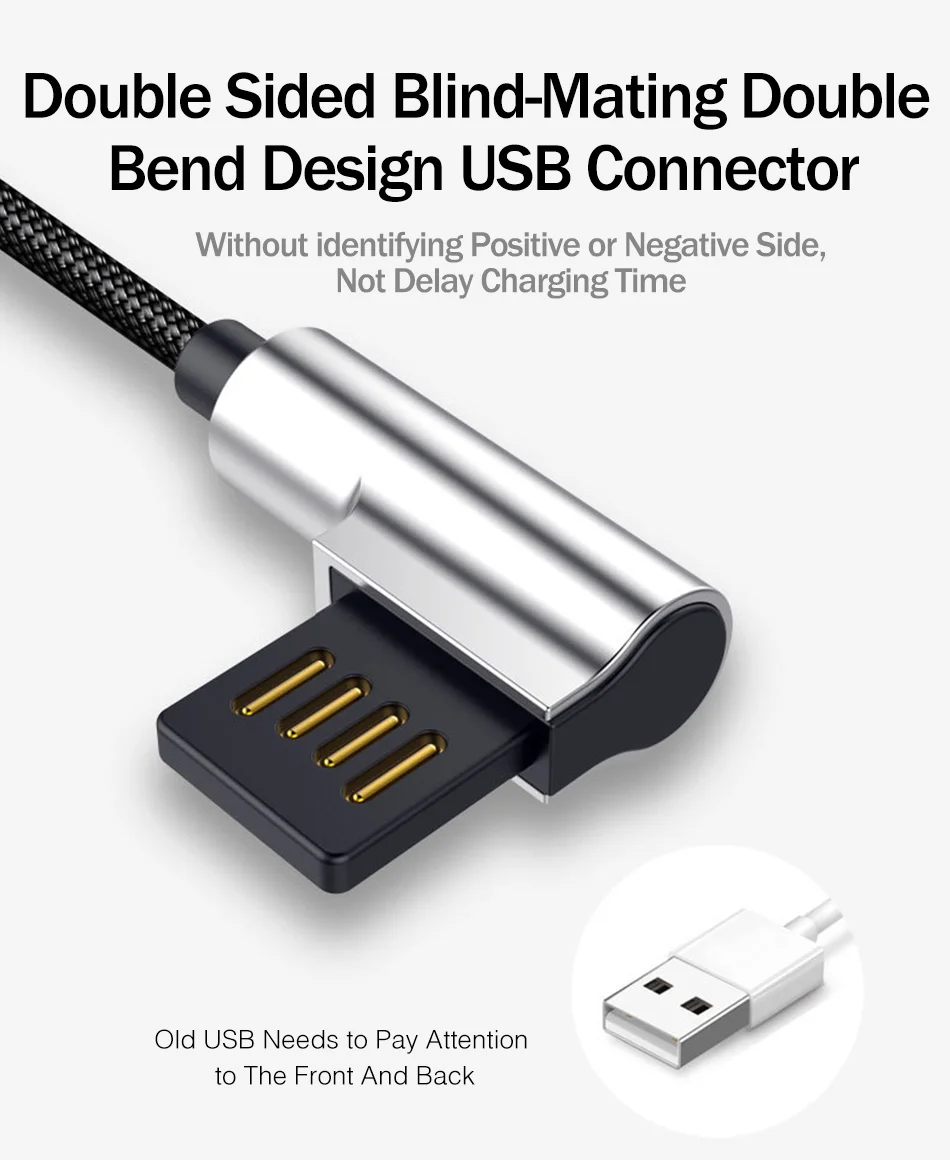 YKZ двойной изгиб type-C кабель для быстрой зарядки USB type C кабель для передачи данных 90 градусов провод из цинкового сплава для samsung Xiaomi OnePlus USB C кабель