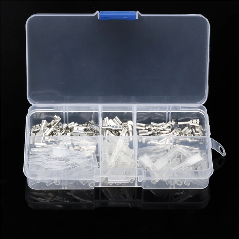 

120PCS/60Pairs Crimp Female Spade Bare Terminals Set Insulation Wire Butt Splice Transparent Sheath Terminal 2.8/4.8/6.3mm Kit