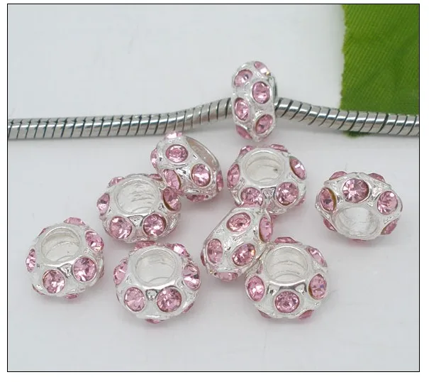 100pcs SP Rhinestone Spacer Beads Fit Charm Bracelet 11x6mmrhinestone