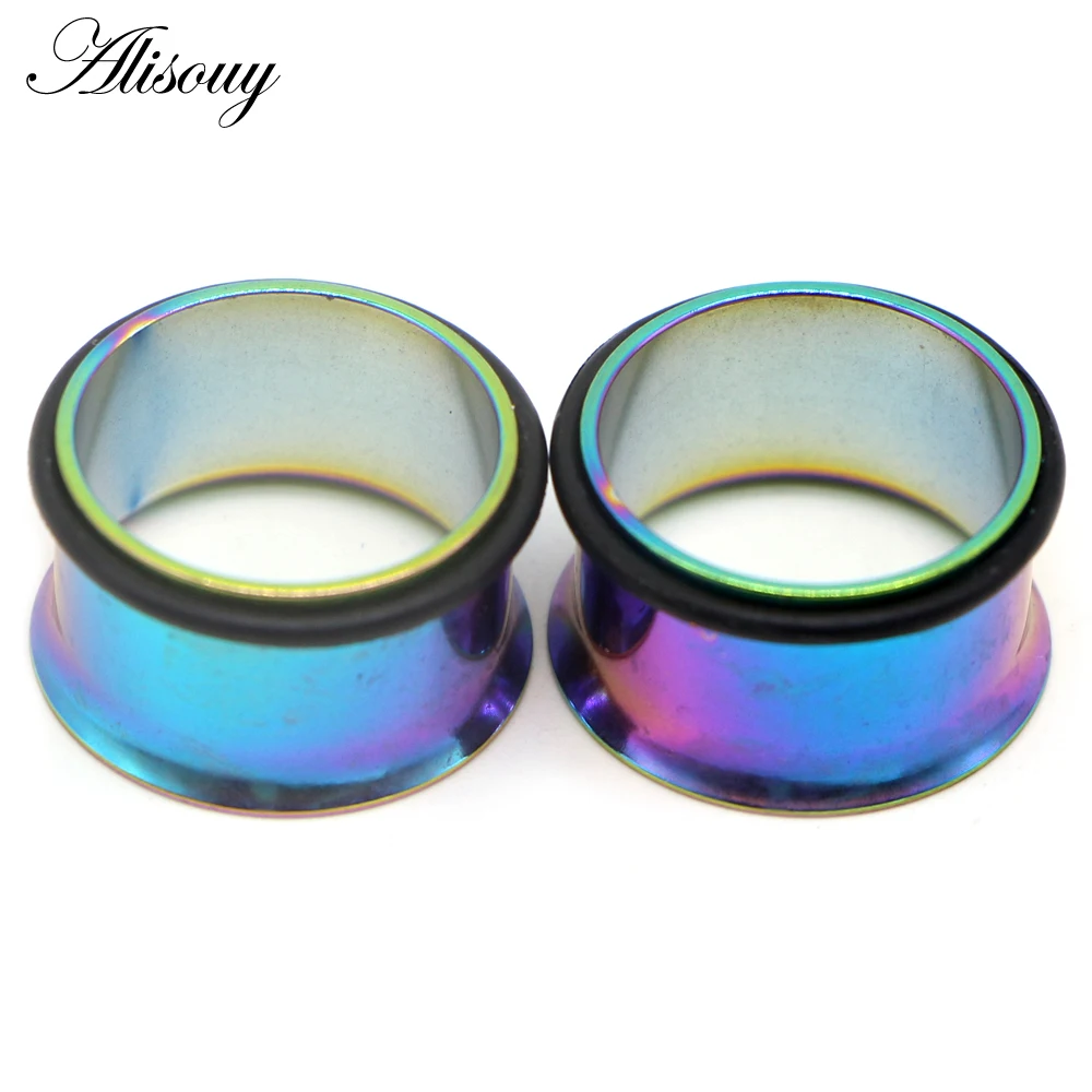 Surgical Steel Single Flare Flesh Hollow Tunnel Ear Plugs Expander Ear Stretchers Earring Gauges Body Piercing Jewelry 2PCS