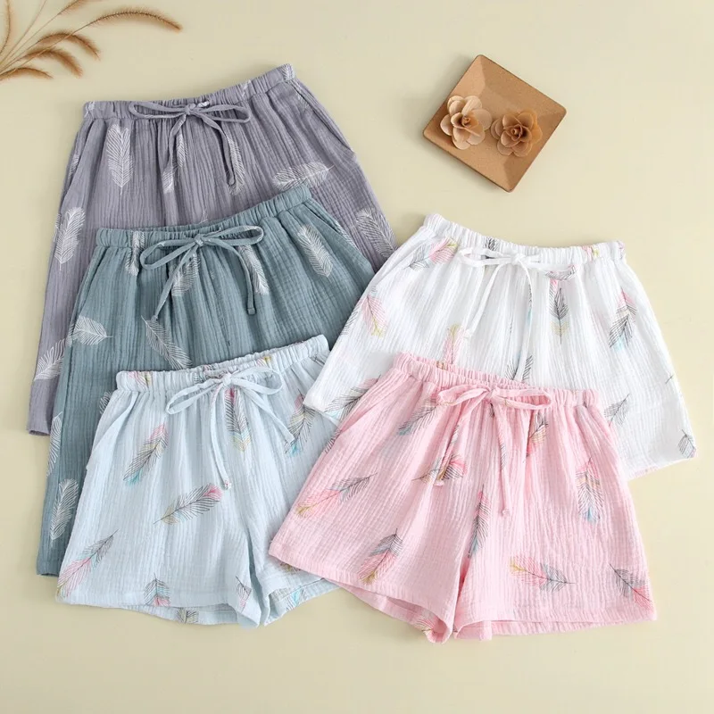 

Women Men Cotton Sleep Bottoms short Pajama Bottom Lounge Pants Feather Casual Loose Home Clothing Plus Big Size