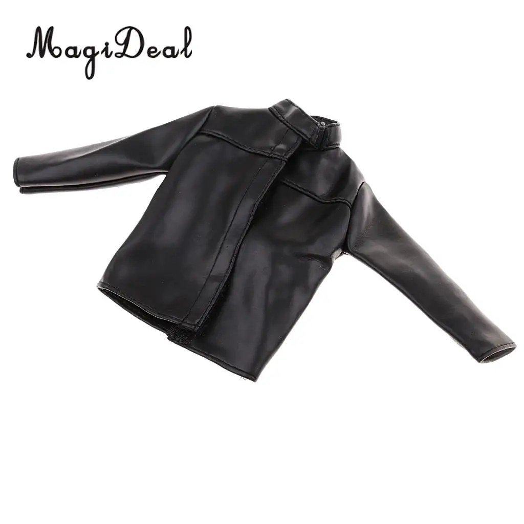 MagiDeal 1/6 Scale Black PU Leather Male Jacket Coat Clothes for 12 Inch Action Figures Doll Toys Accessories