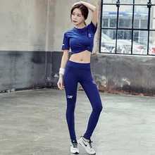 Однотонная женская одежда для йоги, набор для бега, спортивные Леггинсы для тренажерного зала фитнеса тренировок, синий комплект спортивной одежды