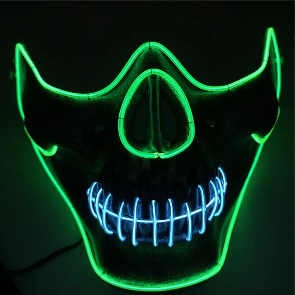 

Halloween Bar Dance Dress Up EL Cold Light Glowing Lower adults Mask Half Face Human Skeleton Head Horror Led Lightning Mask