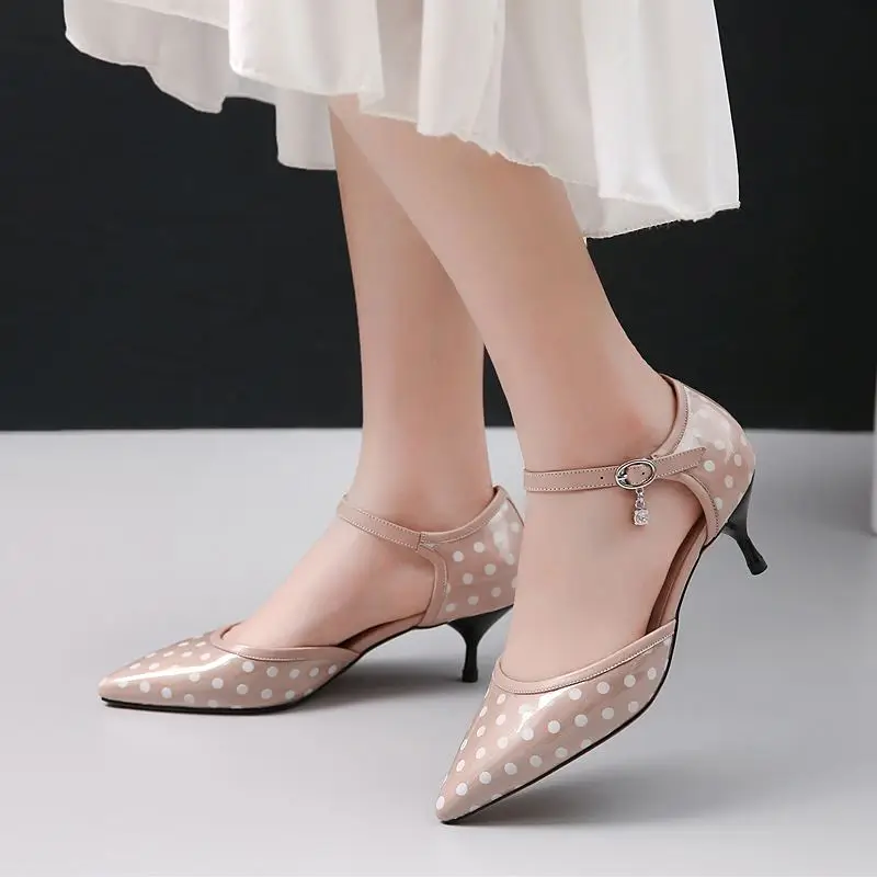

YINKOGET fashion retro genuine leather high heels party women shoes high quality women high heel shoes office ladies shoes