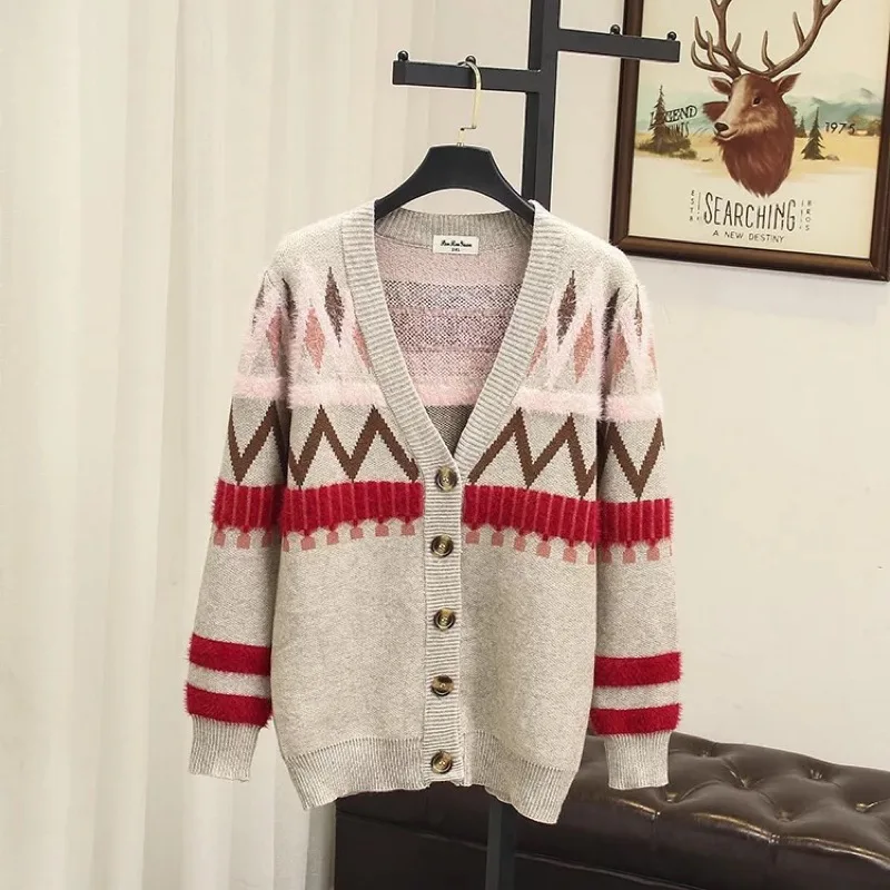 Office Patchwork Striped Sweater Tops Warm Size Blue Women Lady Ubetoku Clothing Plus khaki 2018autumn Knitted my4 Style Preppy Jacket SqXnxSYO