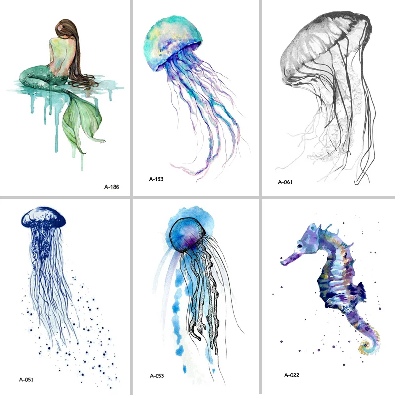 

Wyuen Hot Design Jellyfish Temporary Tattoo for Adults Waterproof Tatoo Sticker Ocean Animal Women Body Art Fake Tattoo AA-005