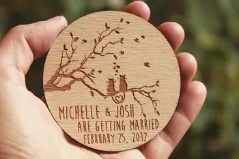 

Personalized Wedding LOVE CATS Save the Date Magnets,Custom wood rustic TREE save the date,party favors gifts,wedding favor.