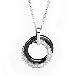 Керамические ювелирные изделия, двойные круги, Круглый чокер, ожерелье для женщин, черный, белый, кристалл, ожерелье s& Кулоны, женские свадебные ювелирные изделия - Окраска металла: Black