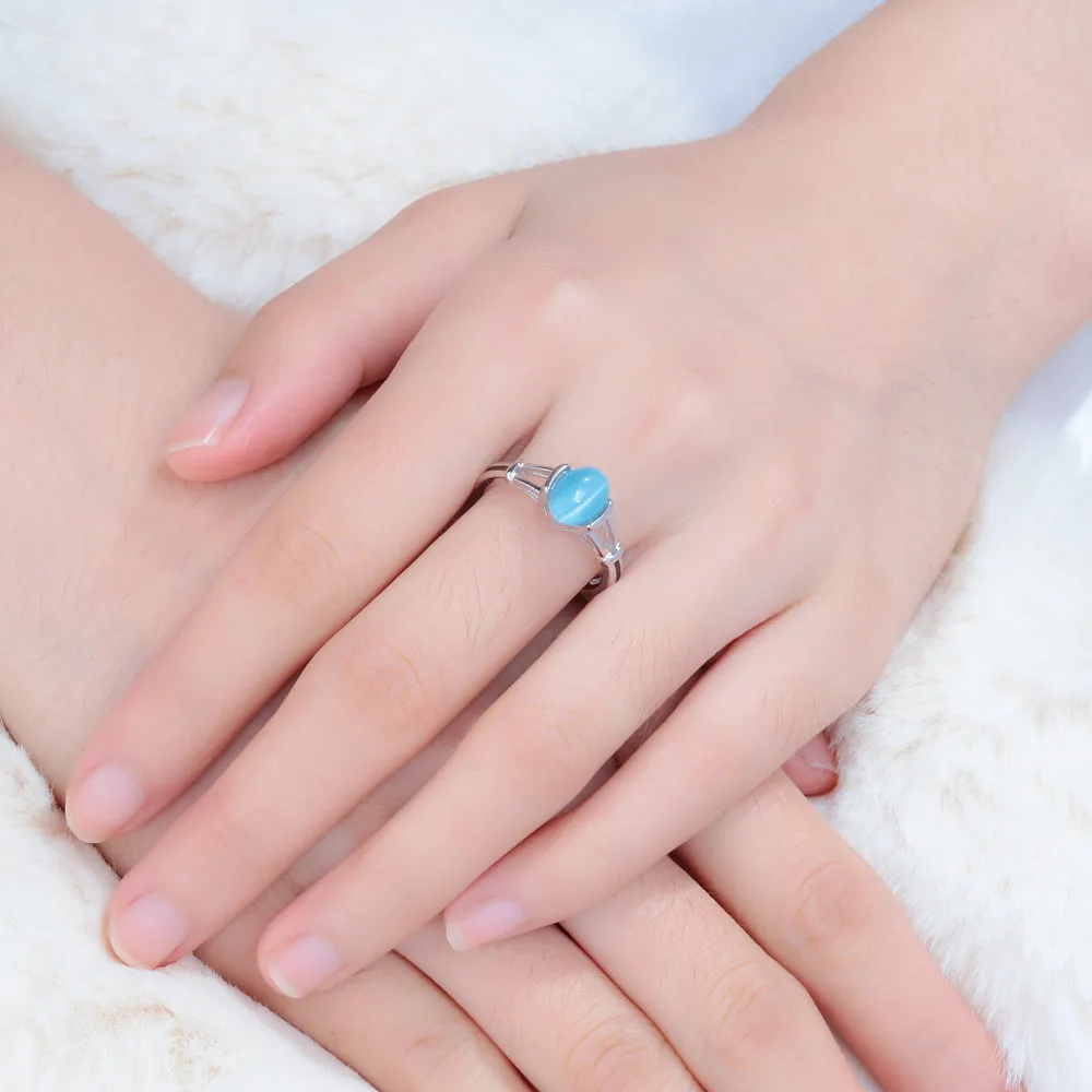 CiNily White & Blue Moonstone Solid 925 Sterling Silver Rings Twilight Bella Wedding Ring Pure Silver BOHO Vintage Jewelry Women