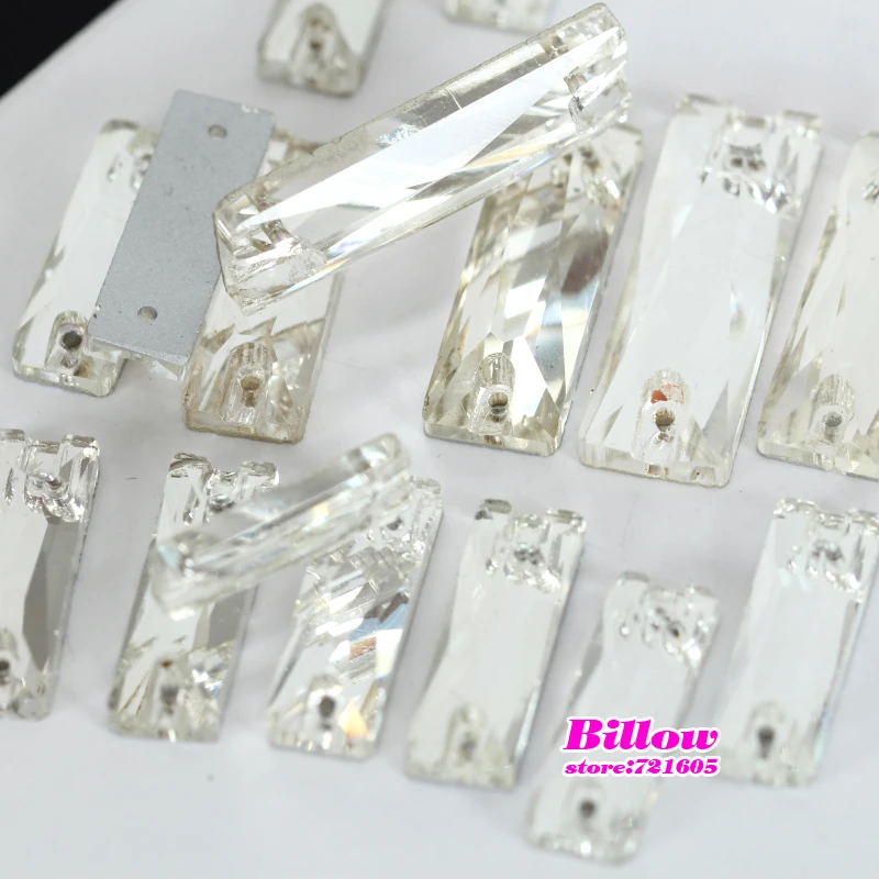 

Cosmic Baguette Glass Sew On Rhinestone Crystal Clear Rectangle Flatback Sewing Buttons For Wedding Dress B1125