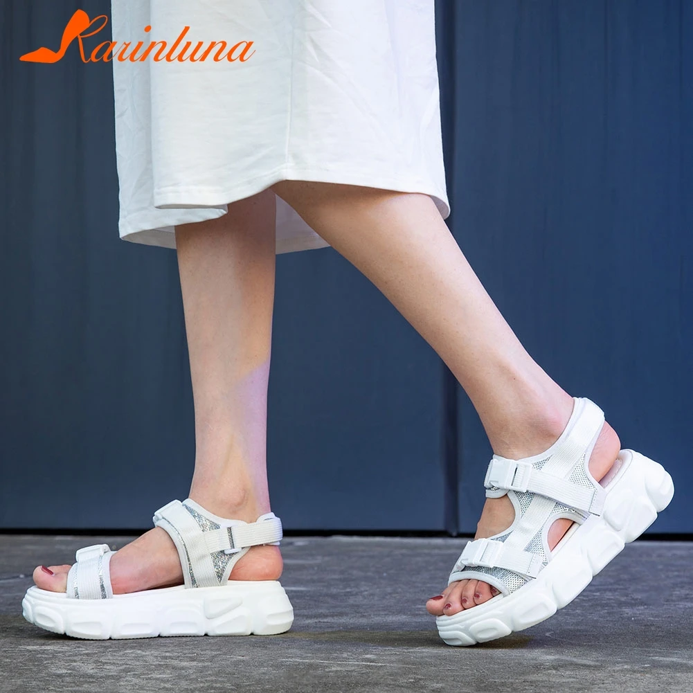 

KARINLUNA New Fashion Women Shoes Big Size 35-42 Bling Flat Platform Casual Comfortable Summer Sandals 2019 Shoes Woman