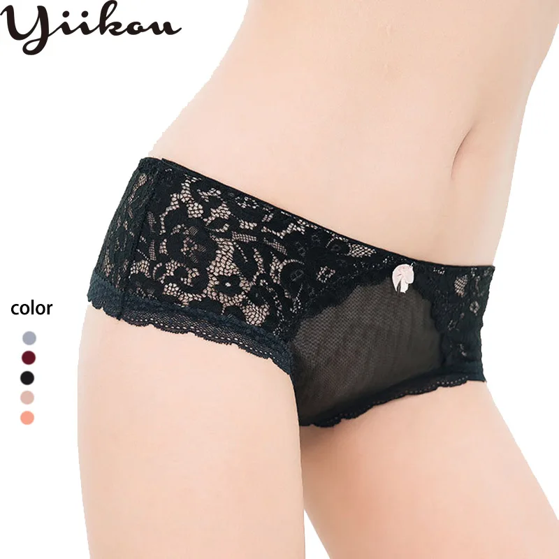 

Female sexy low waist briefs transparent mesh openwork lace small triangle cute half pack hip ladies briefs