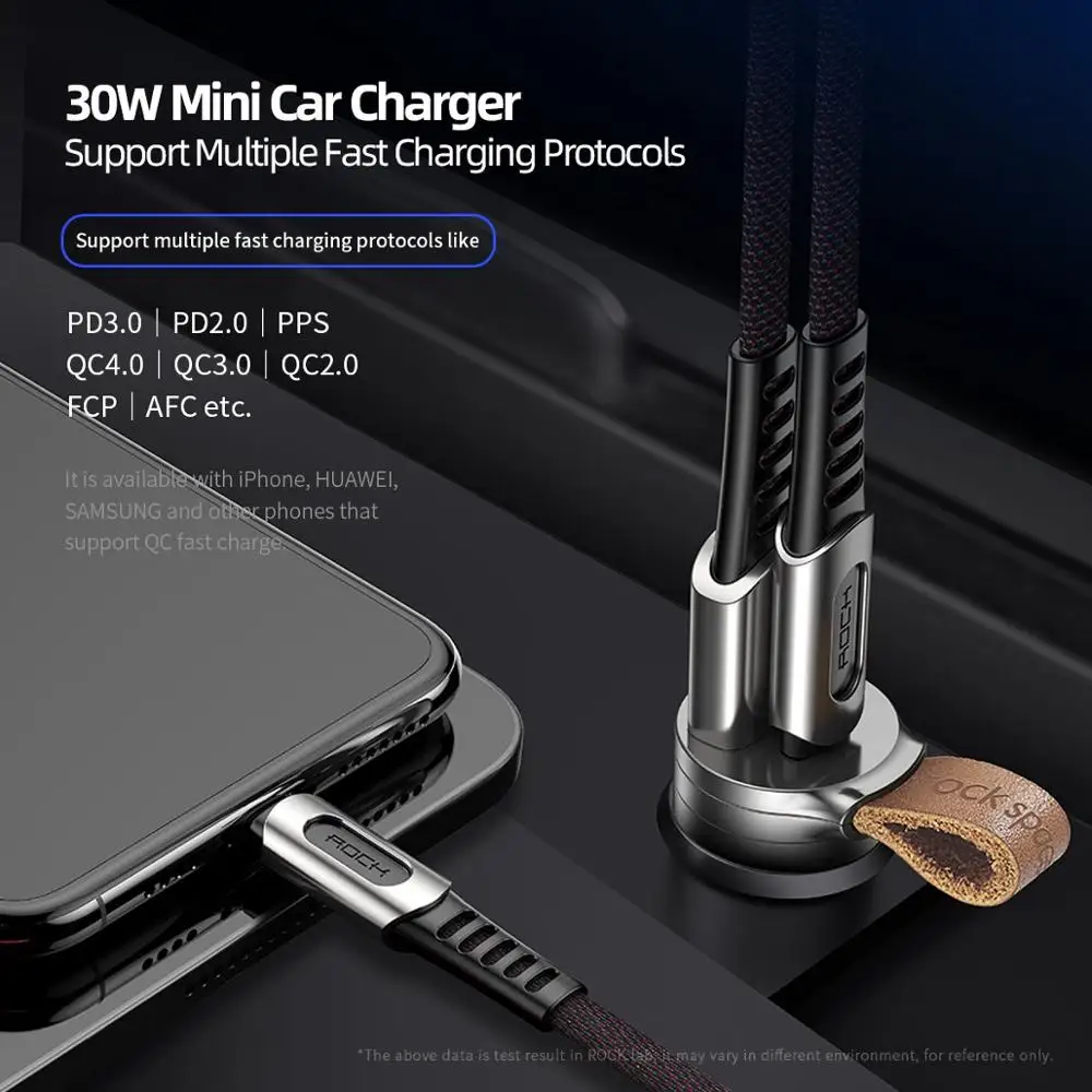 Дешево ROCK Quick Charge 4,0 3,0 Автомобильное зарядное устройство 30 Вт USB C PD QC4.0 QC3.0 QC 5A быстрое зарядное устройство с поясом двойной USB мини автомобильный тел...