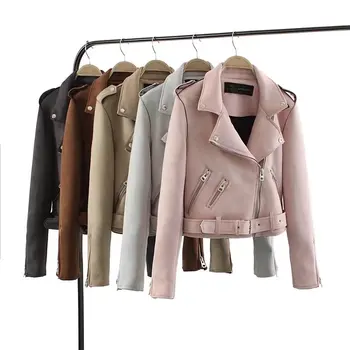 

New Women Suede Jacket Jaquetas Feminino Couro 2017 Spring Autumn Punk Slim Long Sleeved Zipper Short Ladies Moto Bikers Jacket