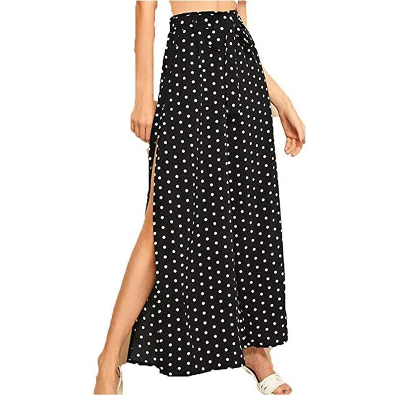 

Women Ladies Palazzo Trousers Split Flared Wide Leg Pants With Belt Loose Casual Leggins Polka Dot Baggy Capris Pantalon Femme