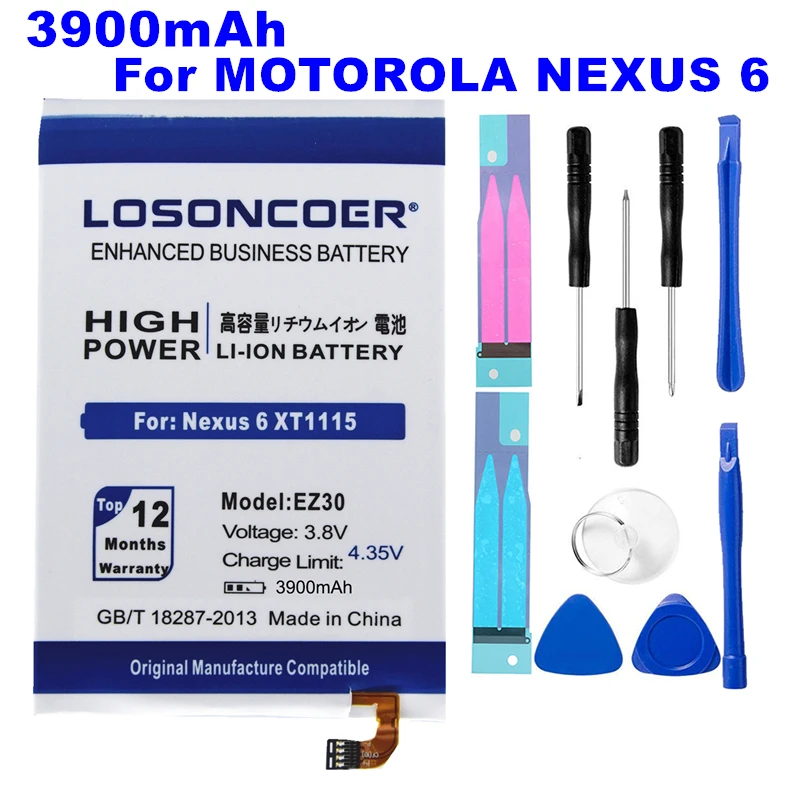 

LOSONCOER 3900mAh EZ30 High Quality Battery for Motorola Nexus 6 Google XT1110 Xt1103 XT1115 Nexus6 Battery