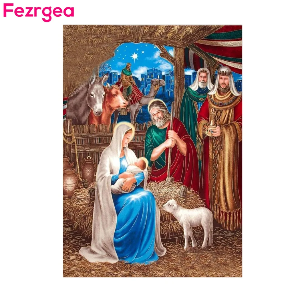 

Fezrgea 5D Diy Diamond Painting Religion Icon of Leader Diamond Embroidery Cross Stitch Round Diamond Mosaic Needlework Crafts