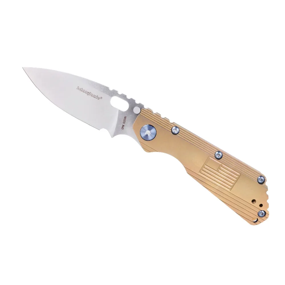 

JohnnyJamie Custom Strider SMF 3.5" Golden TC4 Titanium Handle CPM S35VN blade Tactical Folding combat survival Knifes