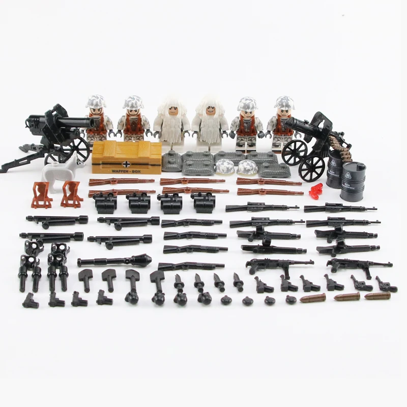 

WW2 Military German snowsuit Army Soldier Figures Blocks Snow camouflage clothes Weapon Helmet Building blocks Toys For Children